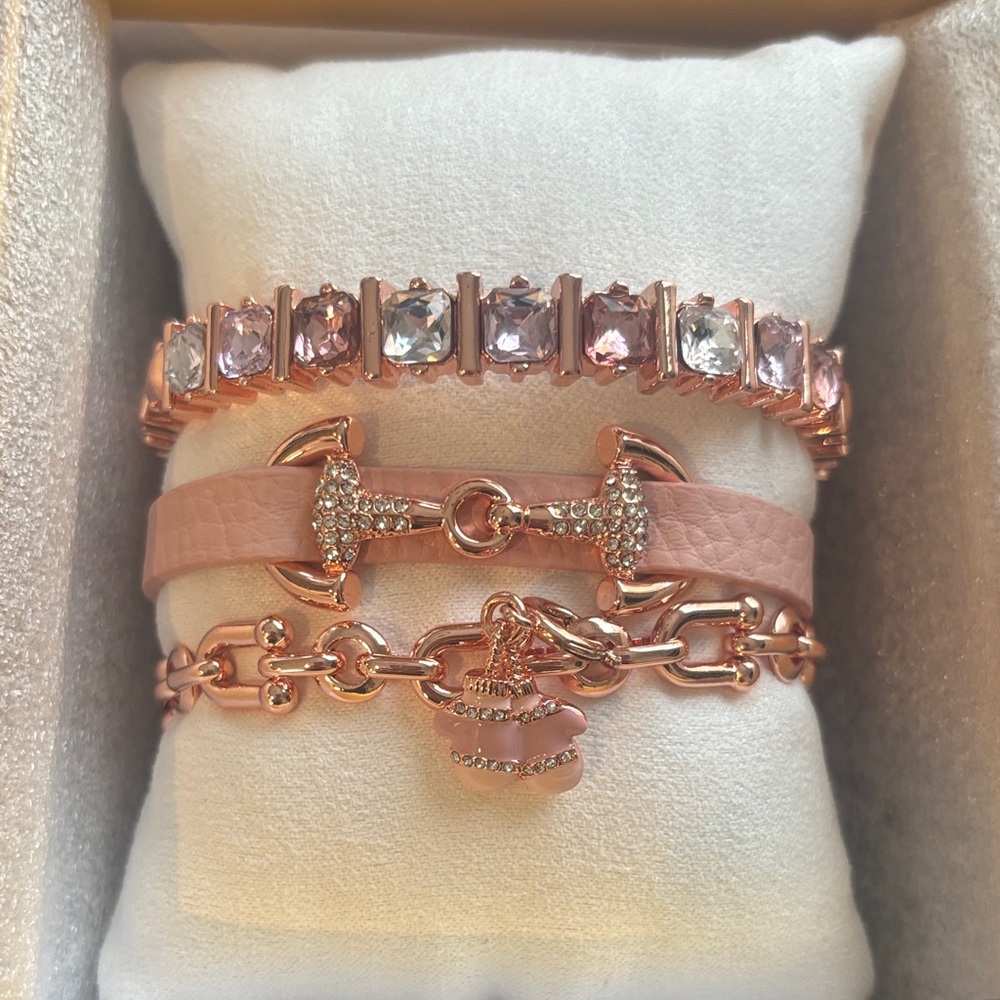 Bomb Party Gem Society Toasty Mittens Elegant Pink and Rose Gold Bracelet Set